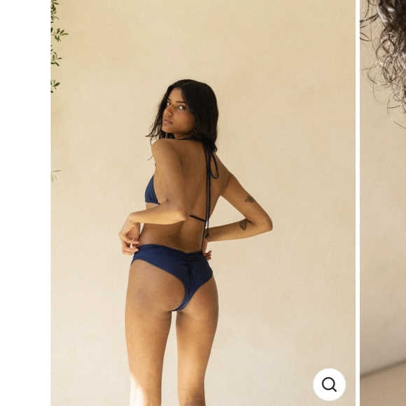 Londre Swimwear Navy Bandeau Top and High Leg Scrunch Bottom Bikini Set - Picture 2 of 8